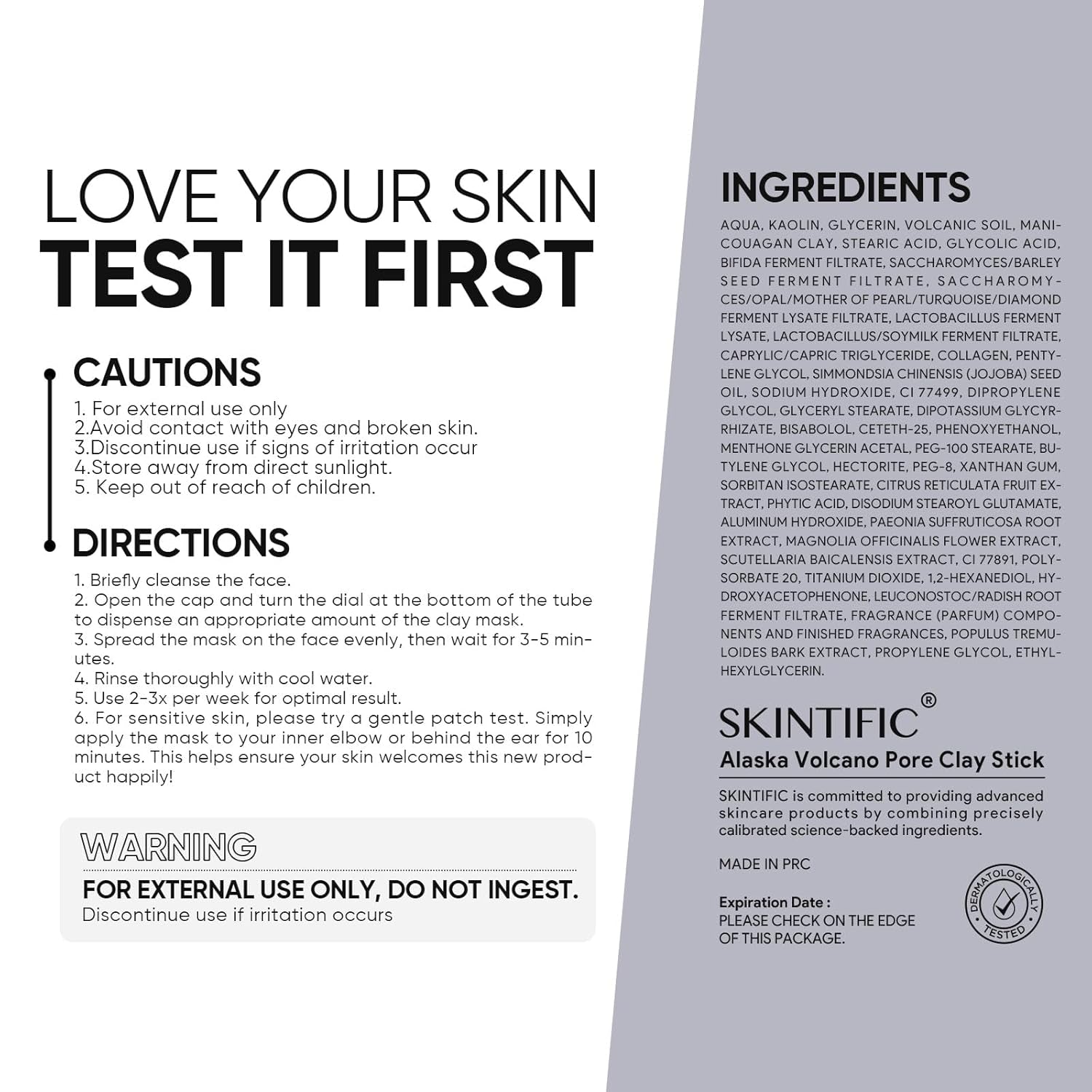 Deep Pore Cleansing Blackhead Remover Face Mask Stick, Mud Mask with Natural Alaska Volcano Clay, Gentle Exfoliating, Smoothing Skin, Non-Drying, Skincare Facial Mask